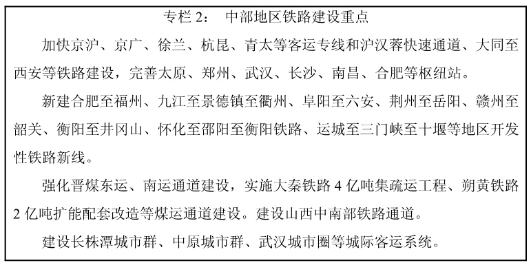 中部地區鐵路建設重點(diǎn)