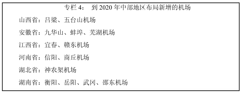 到 2020 年中部地區布局新增的機場(chǎng) 