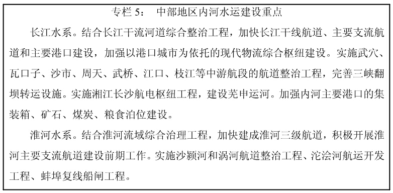中部地區內河水運建設重點(diǎn)