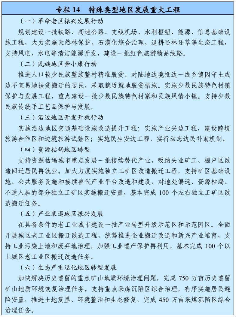 特殊類(lèi)型地區發(fā)展重大工程