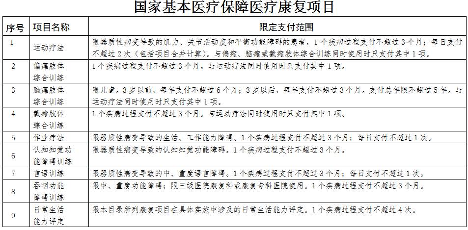 國家基本醫療保障醫療康復項目