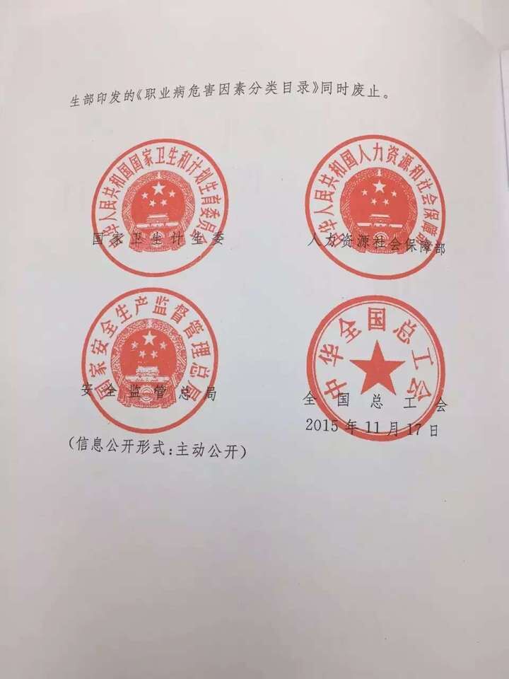 國衛疾控發(fā)〔2015〕92號 關(guān)于印發(fā)《職業(yè)病危害因素分類(lèi)目錄》的通知（全文）2