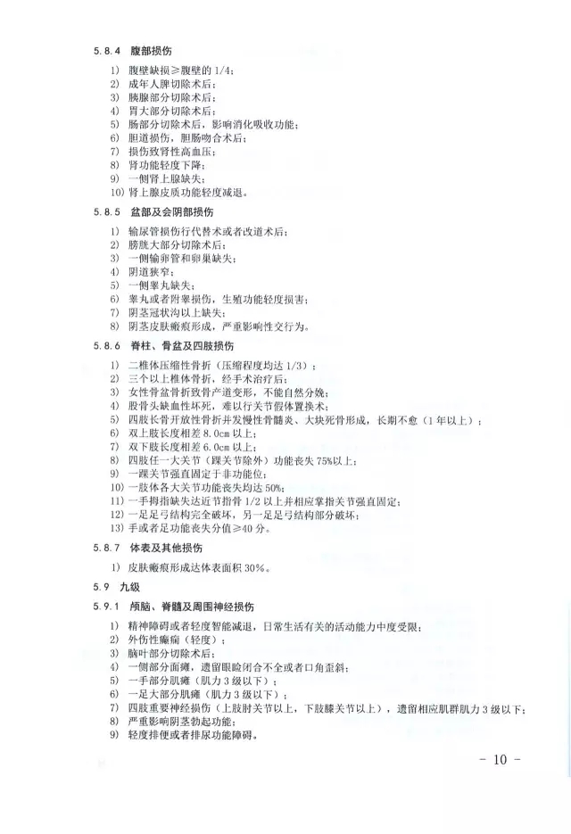 人體損傷致殘程度分級10