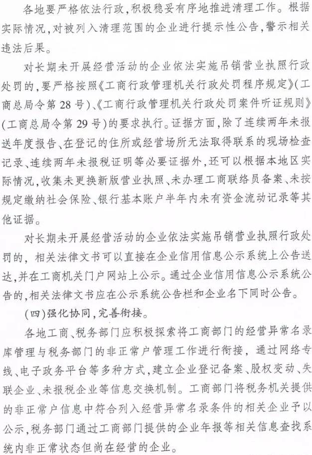 工商企監字〔2016〕97號《工商總局稅務(wù)總局關(guān)于清理長(cháng)期停業(yè)未經(jīng)營(yíng)企業(yè)工作有關(guān)問(wèn)題的通知》3