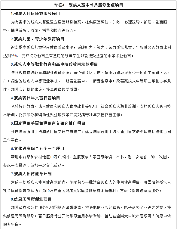 專(zhuān)欄4殘疾人基本公共服務(wù)重點(diǎn)項目