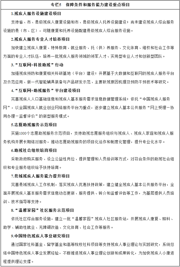 專(zhuān)欄5保障條件和服務(wù)能力建設重點(diǎn)項目