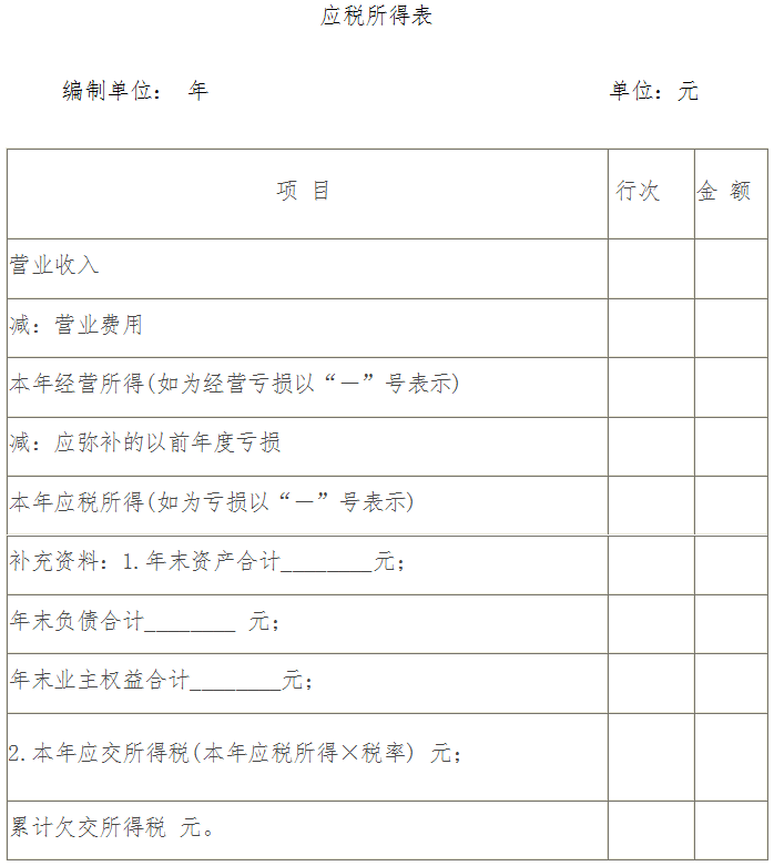 個(gè)體工商戶(hù)應稅所得表