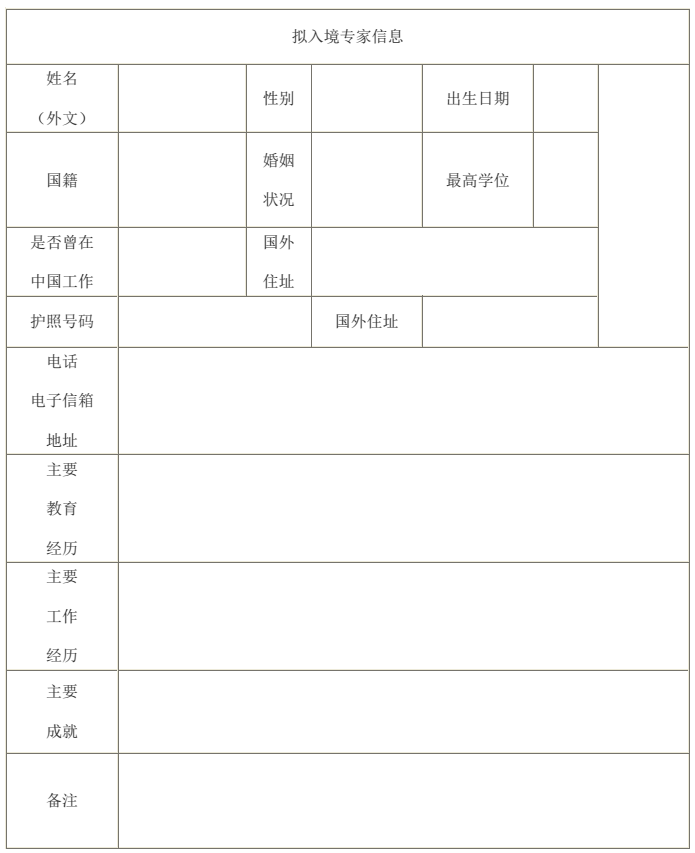 《外國專(zhuān)家來(lái)華邀請函》申請表2