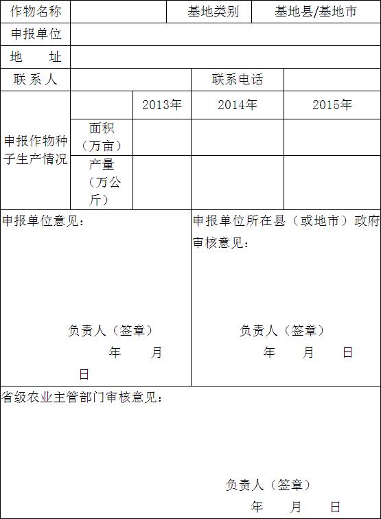 區域性良種繁育基地認定申報表（第一批）