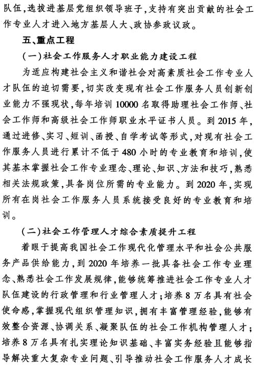中組發(fā)〔2012〕7號《社會(huì )工作專(zhuān)業(yè)人才隊伍建設中長(cháng)期規劃（2011-2020年）》22