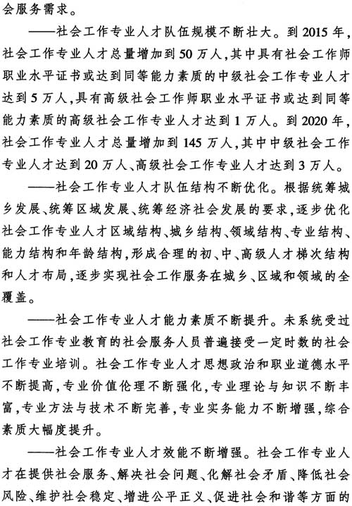 中組發(fā)〔2012〕7號《社會(huì )工作專(zhuān)業(yè)人才隊伍建設中長(cháng)期規劃（2011-2020年）》10