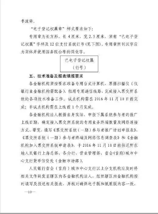 銀辦發(fā)〔2016〕224號《中國人民銀行辦公廳關(guān)于做好票據交易平臺接入準備工作的通知》10