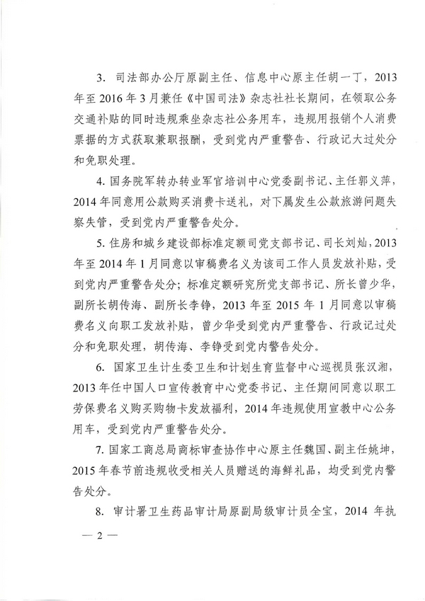 國紀工發(fā)〔2016〕29號《中央國家機關(guān)紀工委關(guān)于11起違反中央八項規定精神案件的通報 》2