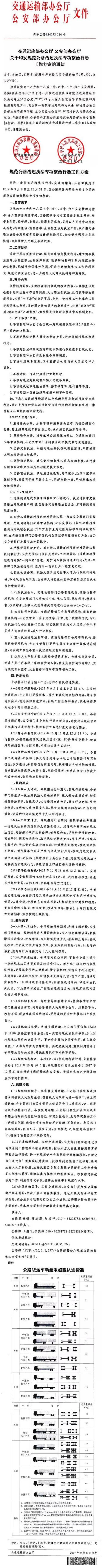 交辦公路〔2017〕130號《交通運輸部辦公廳公安部辦公廳關(guān)于印發(fā)規范公路治超執法專(zhuān)項整治行動(dòng)工作方案的通知》