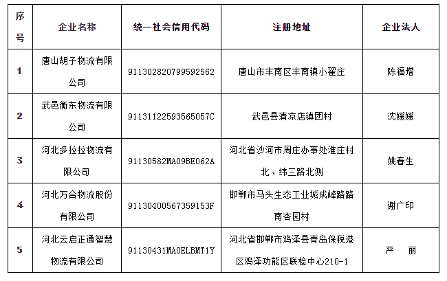 河北省網(wǎng)絡(luò )平臺道路貨物運輸企業(yè)代開(kāi)增值稅專(zhuān)用發(fā)票試點(diǎn)企業(yè)名單